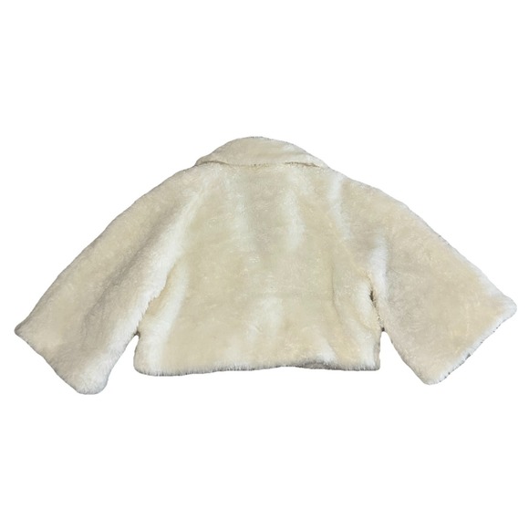 Forever 21 Jacket Women's L White Faux Fur Teddy Bolero 3/4 Sleeve Cropped Y2K - Picture 2 of 7
